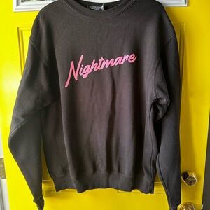 Black Crew Neck Sweater with Pink 'Nightmare' Design